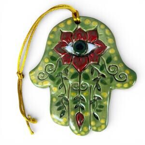 Handmade Ceramic Hamsa Wall Decor Evil Eye Floral Boho Spiritual Protection Art